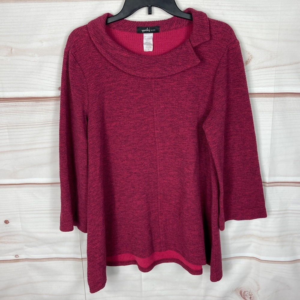 Yushi Top Womens M Red Boat Neck Tunic Textured Knit Blouse‎ A-Line 3/4 Sleeve
